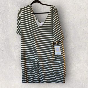 Lularoe 3XL XOE Romper Jumpsuit V-neck Green And White Stripe Print NWT